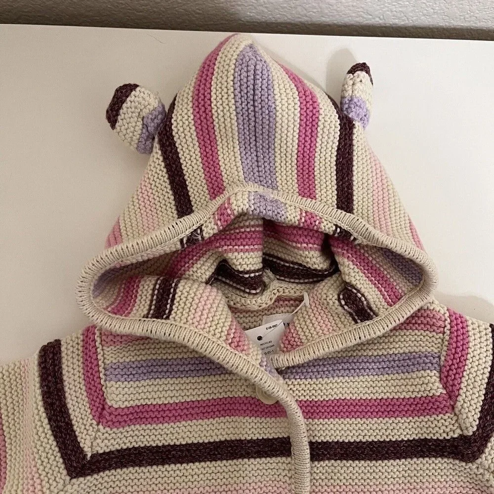 Baby Gap Garter Sweater Cardigan Pink Purple Striped Girls Size 3-6 Months NWT